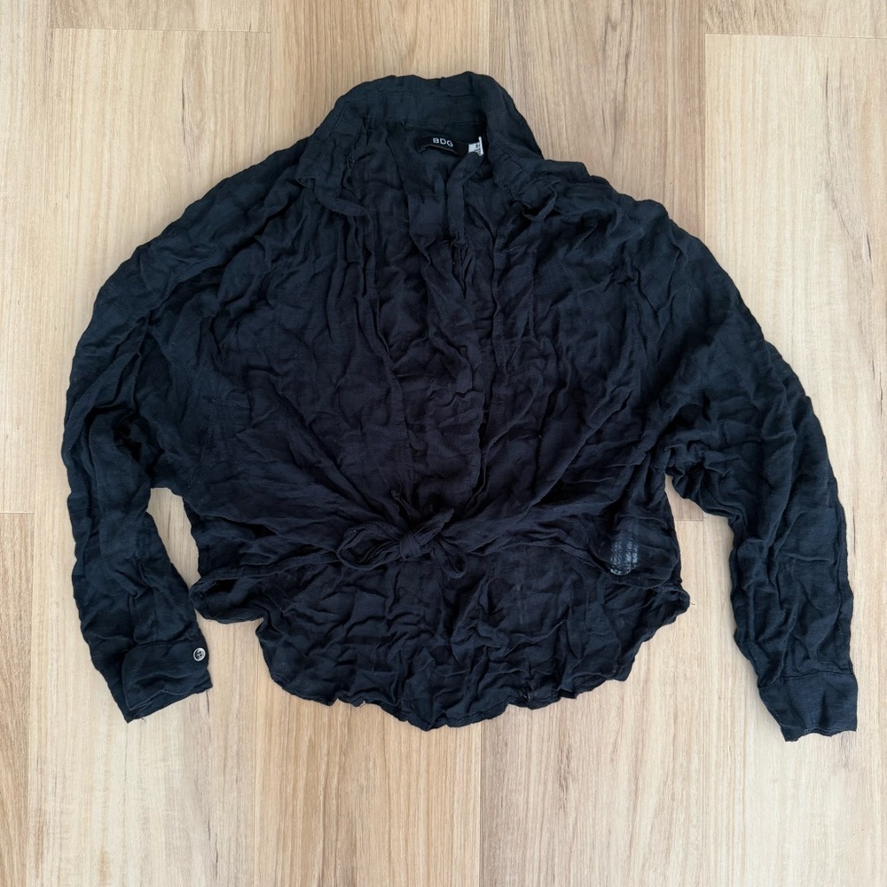Urban Outfitters BDG Tie Front Black Flowy Blouse